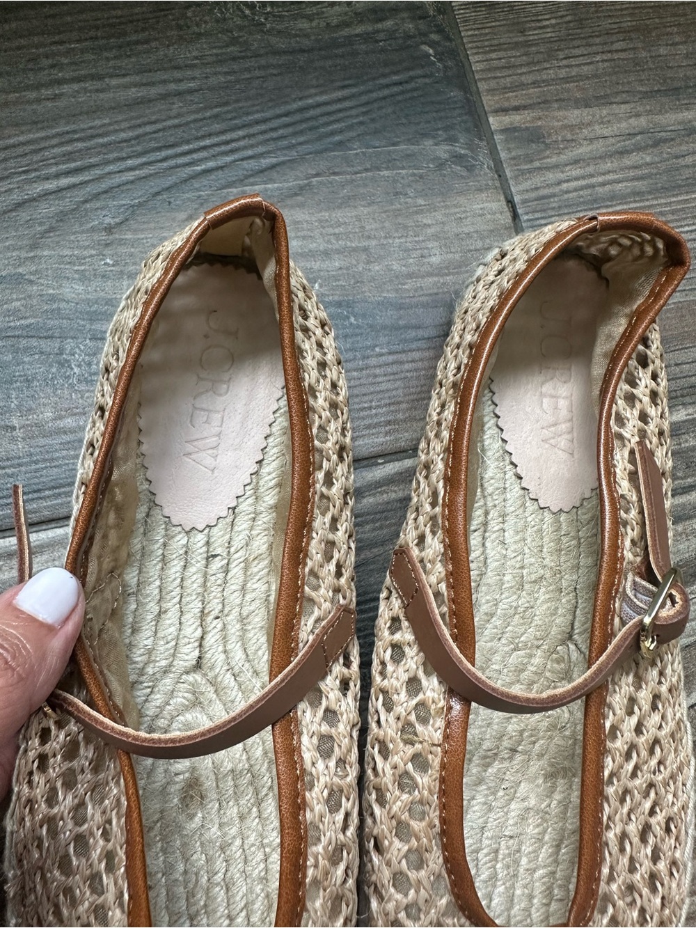 Made-in-Spain woven Mary Jane espadrille flats in faux raffia Brown Tan Fall - Picture 10 of 10